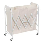 Honey-Can-Do Accordion Triple Sorter: White Steel Rolling Laundry Hamper with Wheels, Collapsible, Open-Top Design