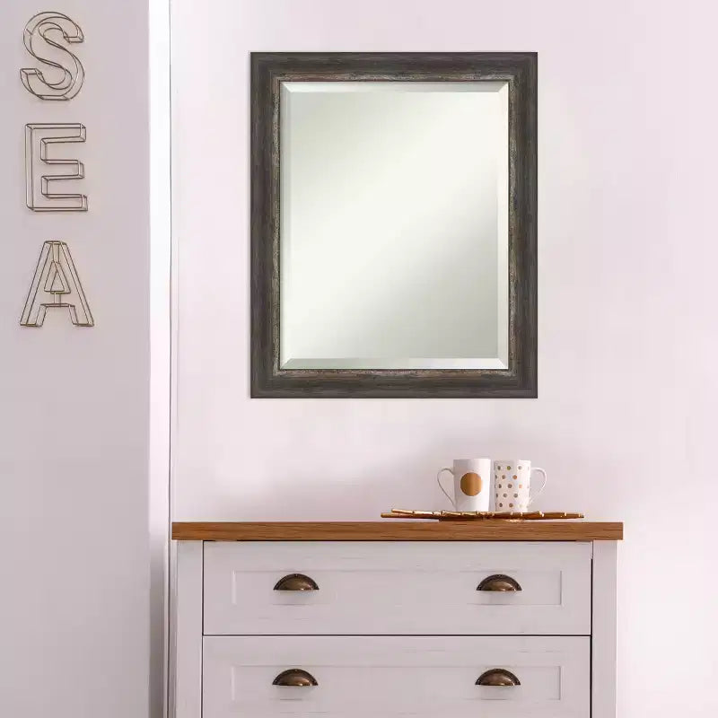 Specchio da parete rustico color carbone con cornice sottile e bordo smussato, 50x60 cm – Marrone