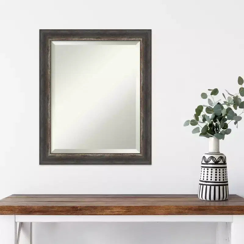 Specchio da parete rustico color carbone con cornice sottile e bordo smussato, 50x60 cm – Marrone