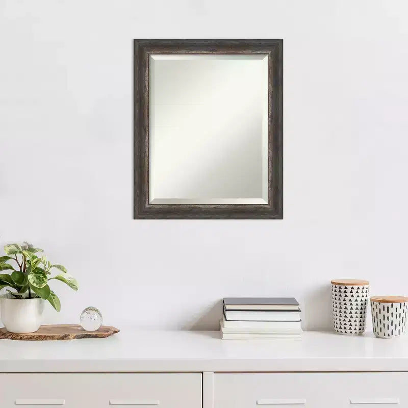 Specchio da parete rustico color carbone con cornice sottile e bordo smussato, 50x60 cm – Marrone