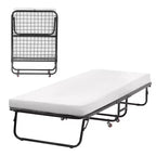 FDW Folding Bed Portable Guest Bed with Comfortable Mattress Sturdy & Built-in Wheels, White