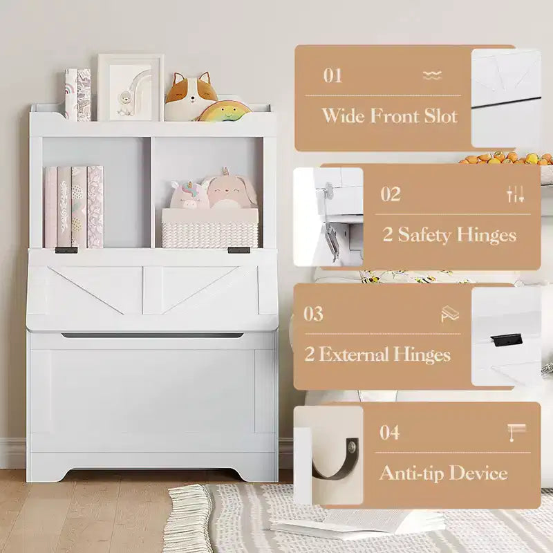Organizer portagiochi per bambini con libreria e coperchio ribaltabile