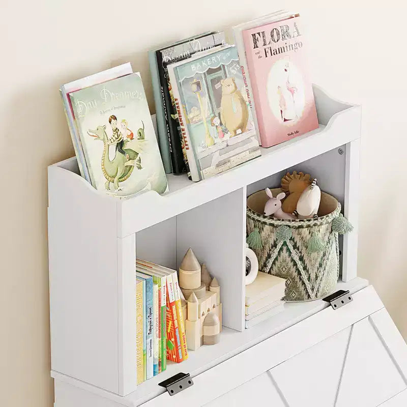 Organizer portagiochi per bambini con libreria e coperchio ribaltabile