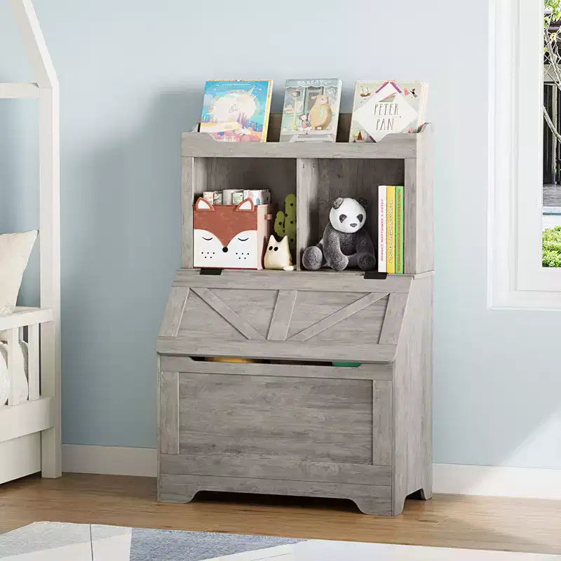 Organizer portagiochi per bambini con libreria e coperchio ribaltabile