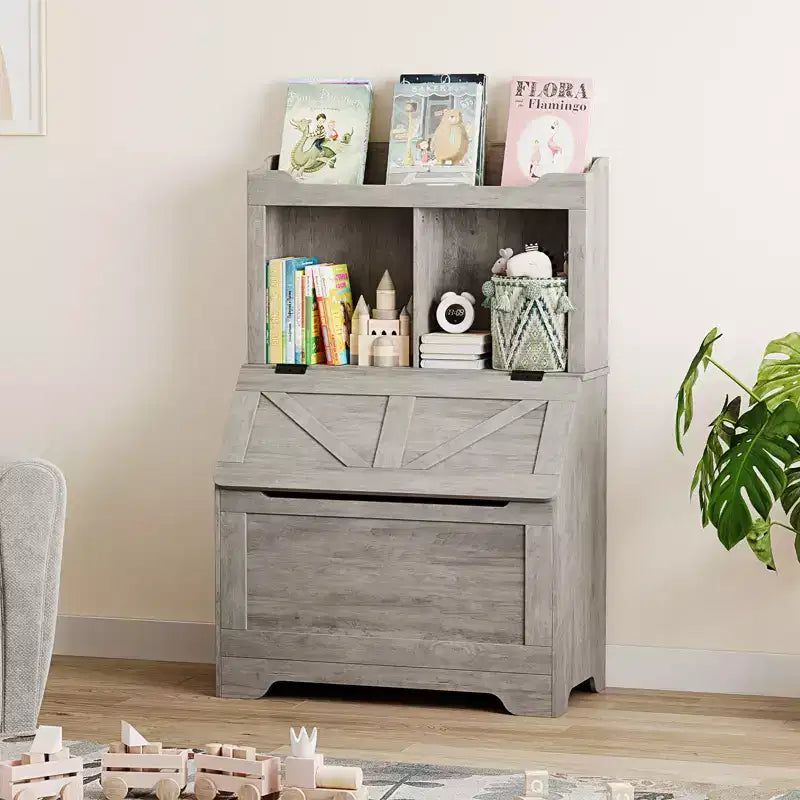 Organizer portagiochi per bambini con libreria e coperchio ribaltabile