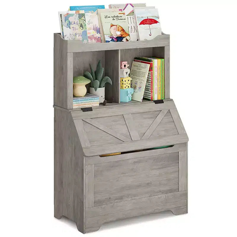 Organizer portagiochi per bambini con libreria e coperchio ribaltabile