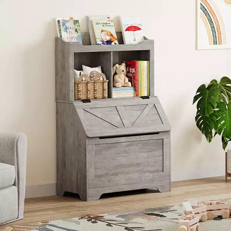 COZONY 47.8 Kids Toy Storage Organizer & Bookshelf, Wooden Toy Box with Flip-Top, Durable & Child-Friendly for Playroom, Bedroom, Nursery
