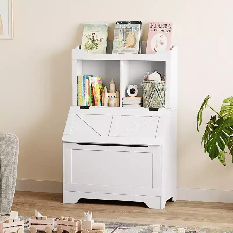 Organizer portagiochi per bambini con libreria e coperchio ribaltabile