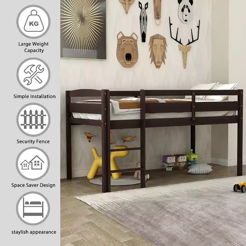 Letto a soppalco singolo con scaletta e sponde di sicurezza