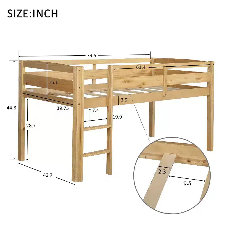 Letto a soppalco singolo con scaletta e sponde di sicurezza