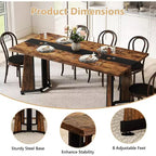 Grande tavolo da pranzo per 8 persone – Piano in legno e base in acciaio a V, 180 cm di lunghezza, Marrone rustico