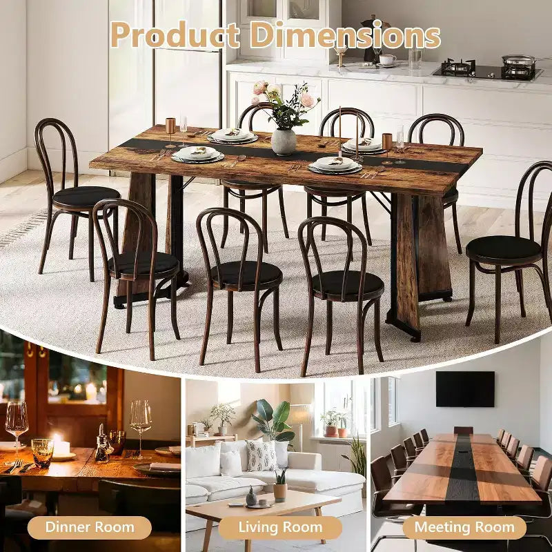 Grande tavolo da pranzo per 8 persone – Piano in legno e base in acciaio a V, 180 cm di lunghezza, Marrone rustico