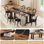 Grande tavolo da pranzo per 8 persone – Piano in legno e base in acciaio a V, 180 cm di lunghezza, Marrone rustico