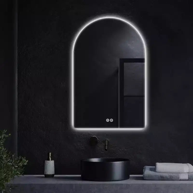 Specchio da bagno ad arco in lega di alluminio con funzione antiappannamento – Cornice nera, 29,5" x 39,4"