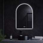 Specchio da bagno ad arco in lega di alluminio con funzione antiappannamento – Cornice nera, 29,5" x 39,4"