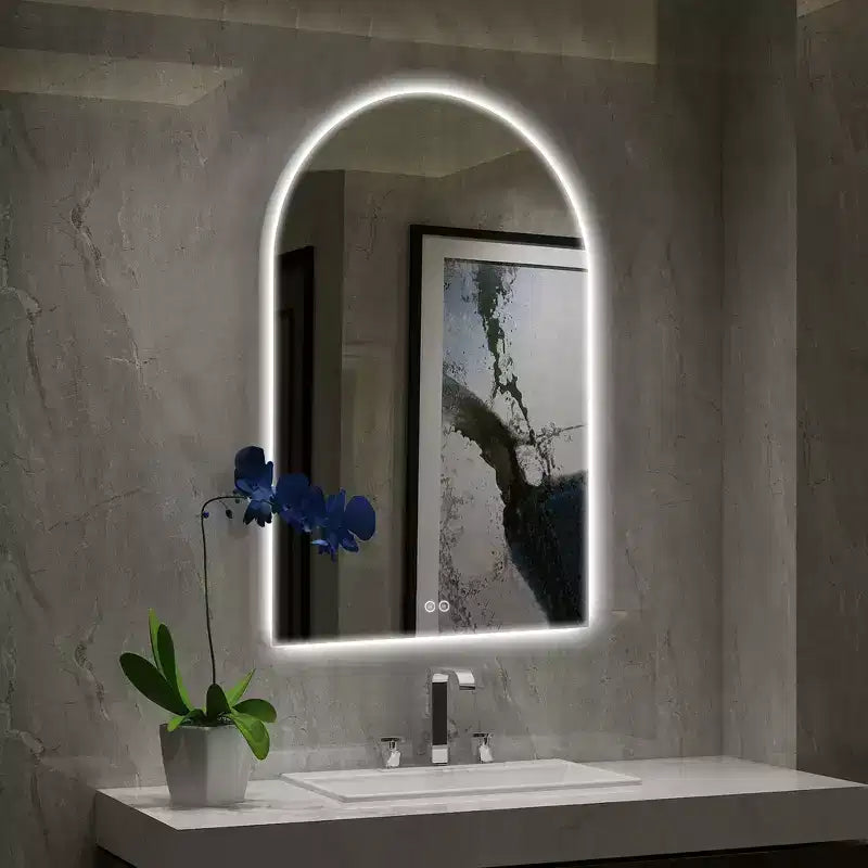 Specchio da bagno ad arco in lega di alluminio con funzione antiappannamento – Cornice nera, 29,5" x 39,4"