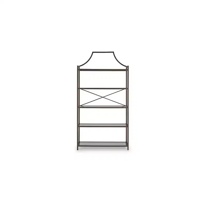 Libreria in vetro da 72" con struttura in metallo – 5 ripiani, bronzo anticato
