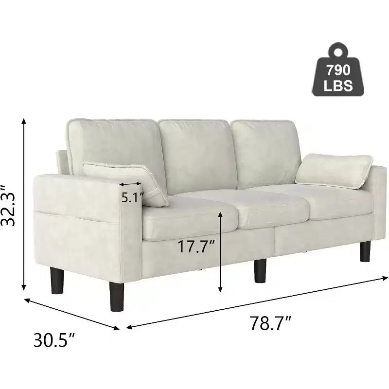 Divano a 3 posti con braccioli e cuscini – Beige