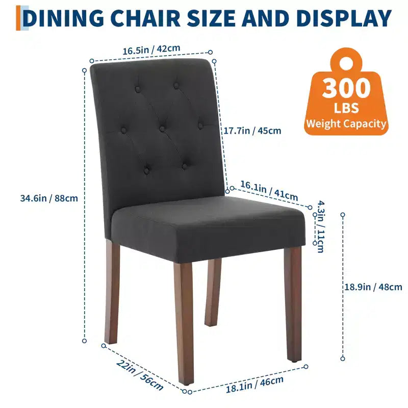 Sedie da pranzo trapuntate – Set da 2, rivestite in lino con gambe in legno