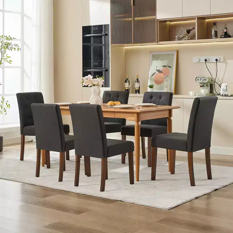 Sedie da pranzo trapuntate – Set da 2, rivestite in lino con gambe in legno