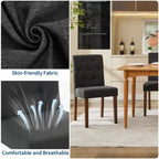 Sedie da pranzo trapuntate – Set da 2, rivestite in lino con gambe in legno