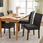 Sedie da pranzo trapuntate – Set da 2, rivestite in lino con gambe in legno