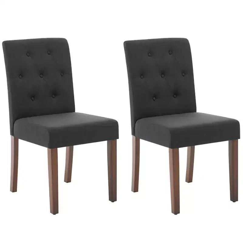 Sedie da pranzo trapuntate – Set da 2, rivestite in lino con gambe in legno