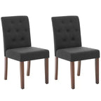 Sedie da pranzo trapuntate – Set da 2, rivestite in lino con gambe in legno