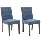 Sedie da pranzo trapuntate – Set da 2, rivestite in lino con gambe in legno