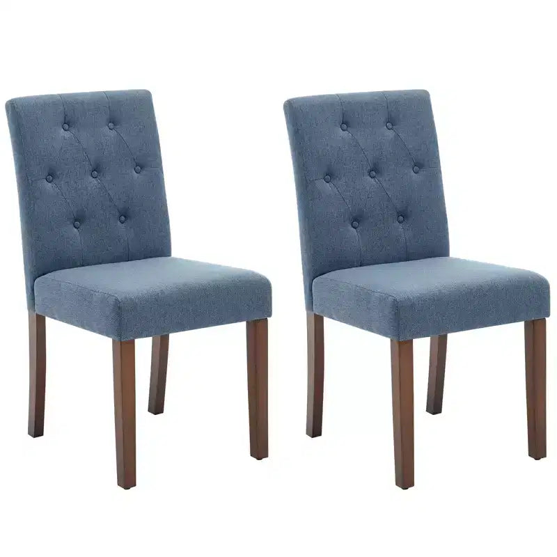 Sedie da pranzo trapuntate – Set da 2, rivestite in lino con gambe in legno