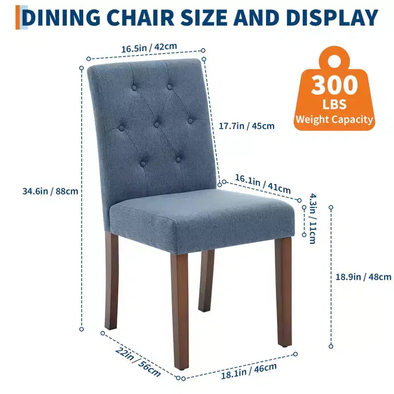 Sedie da pranzo trapuntate – Set da 2, rivestite in lino con gambe in legno