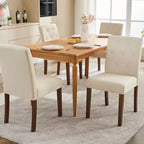 2 PCS Button Tufted Dining Chairs with Wood Legs & Padded Seats, Upholstered Fabric for Living Room Kitchen Furniture