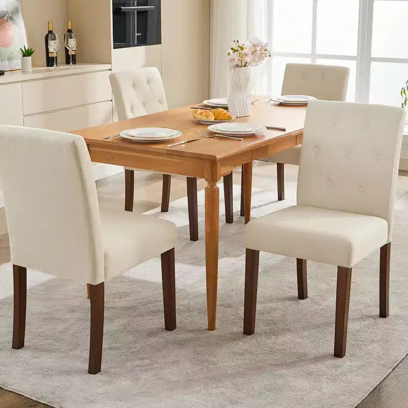 2 PCS Button Tufted Dining Chairs with Wood Legs & Padded Seats, Upholstered Fabric for Living Room Kitchen Furniture