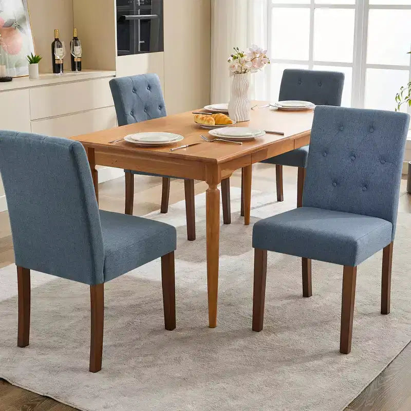 Sedie da pranzo trapuntate – Set da 2, rivestite in lino con gambe in legno
