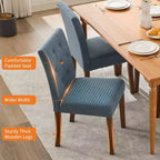 Sedie da pranzo trapuntate – Set da 2, rivestite in lino con gambe in legno