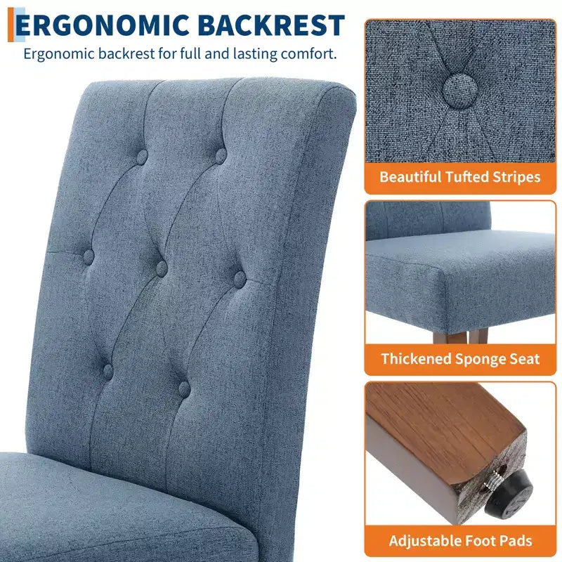 Sedie da pranzo trapuntate – Set da 2, rivestite in lino con gambe in legno