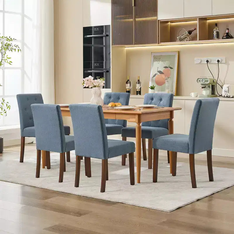 Sedie da pranzo trapuntate – Set da 2, rivestite in lino con gambe in legno