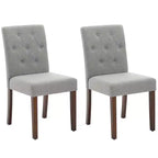 Sedie da pranzo trapuntate – Set da 2, rivestite in lino con gambe in legno