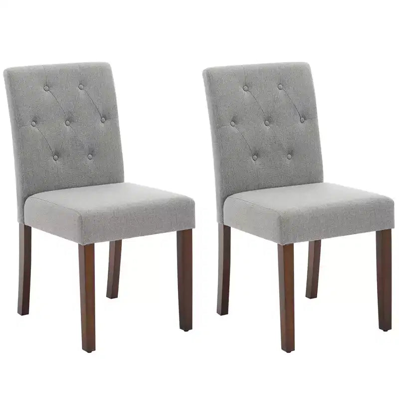 Sedie da pranzo trapuntate – Set da 2, rivestite in lino con gambe in legno