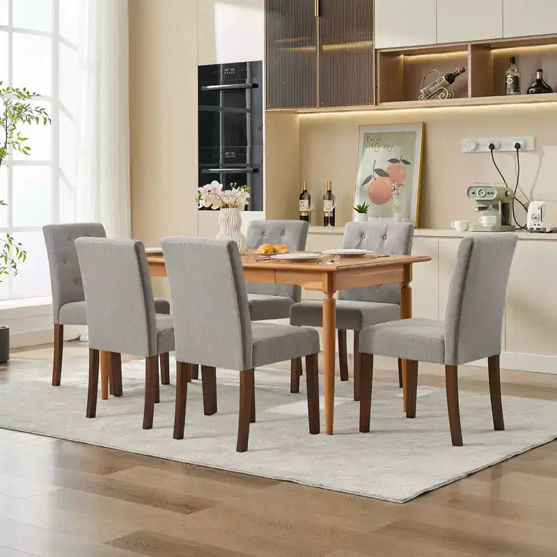Sedie da pranzo trapuntate – Set da 2, rivestite in lino con gambe in legno
