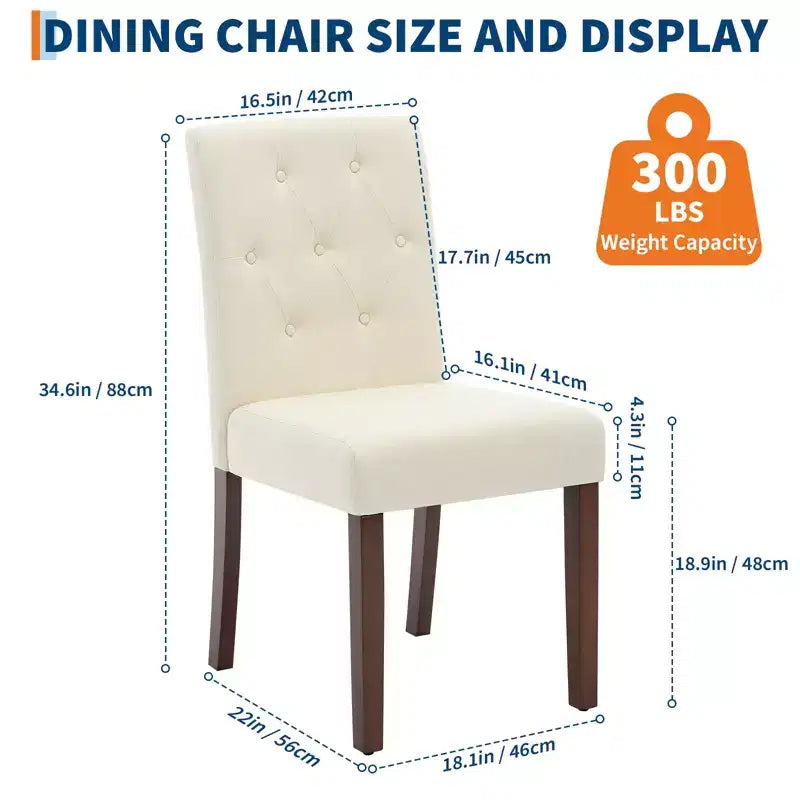 Sedie da pranzo trapuntate – Set da 2, rivestite in lino con gambe in legno