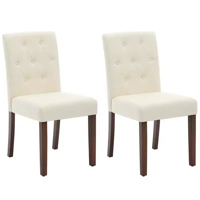 Sedie da pranzo trapuntate – Set da 2, rivestite in lino con gambe in legno