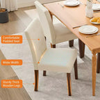 Sedie da pranzo trapuntate – Set da 2, rivestite in lino con gambe in legno