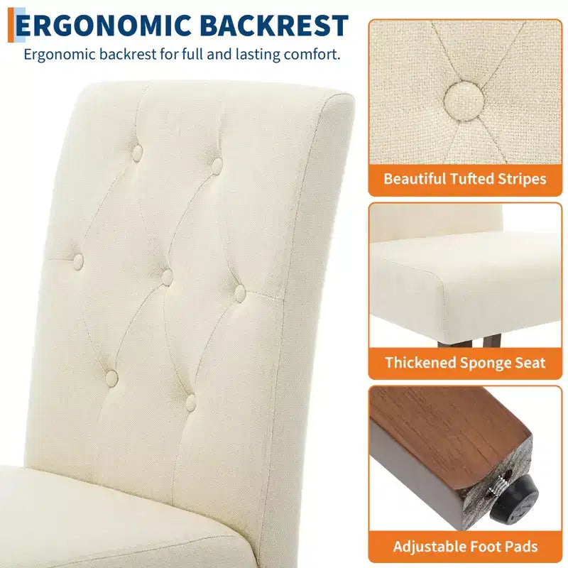 Sedie da pranzo trapuntate – Set da 2, rivestite in lino con gambe in legno