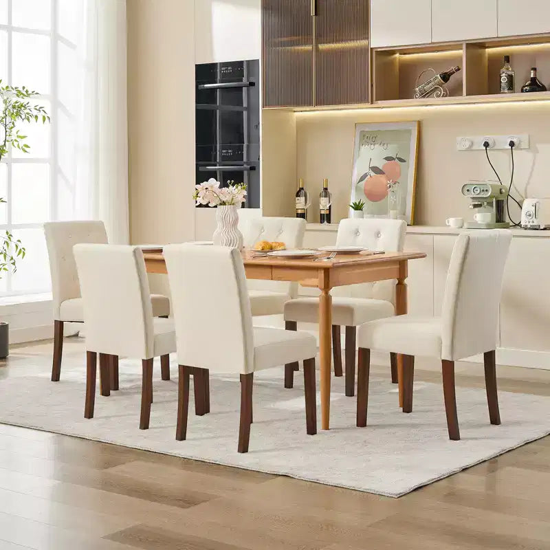 Sedie da pranzo trapuntate – Set da 2, rivestite in lino con gambe in legno
