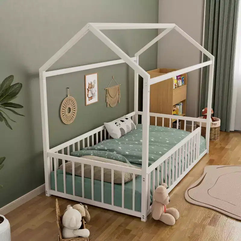 Struttura letto per bambini a forma di casetta con sponde di sicurezza – Singolo/Matrimoniale