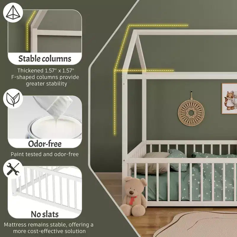 Struttura letto per bambini a forma di casetta con sponde di sicurezza – Singolo/Matrimoniale