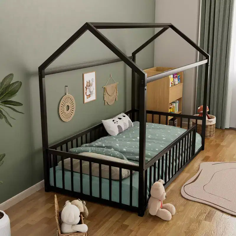 Struttura letto per bambini a forma di casetta con sponde di sicurezza – Singolo/Matrimoniale