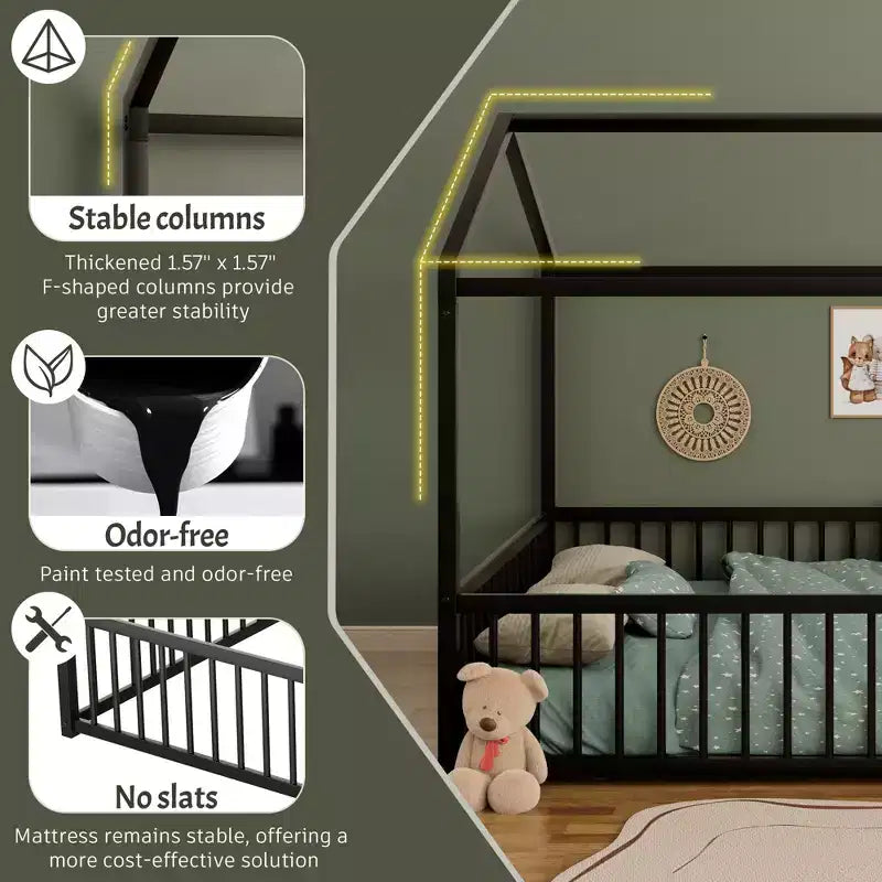 Struttura letto per bambini a forma di casetta con sponde di sicurezza – Singolo/Matrimoniale