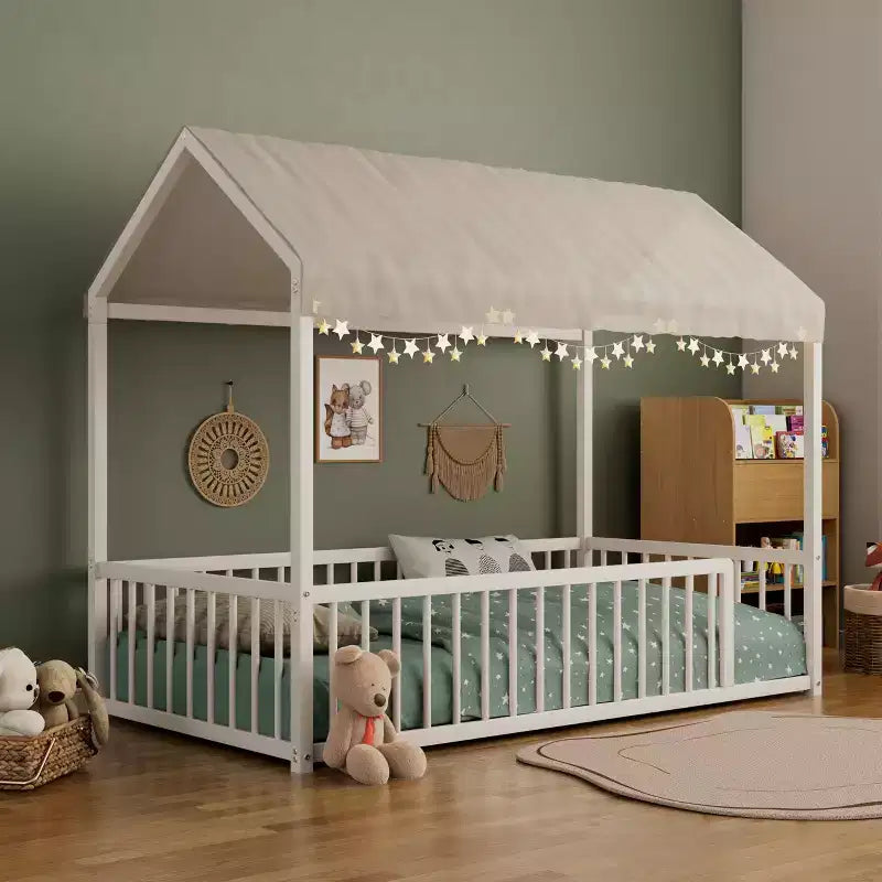 Struttura letto per bambini a forma di casetta con sponde di sicurezza – Singolo/Matrimoniale